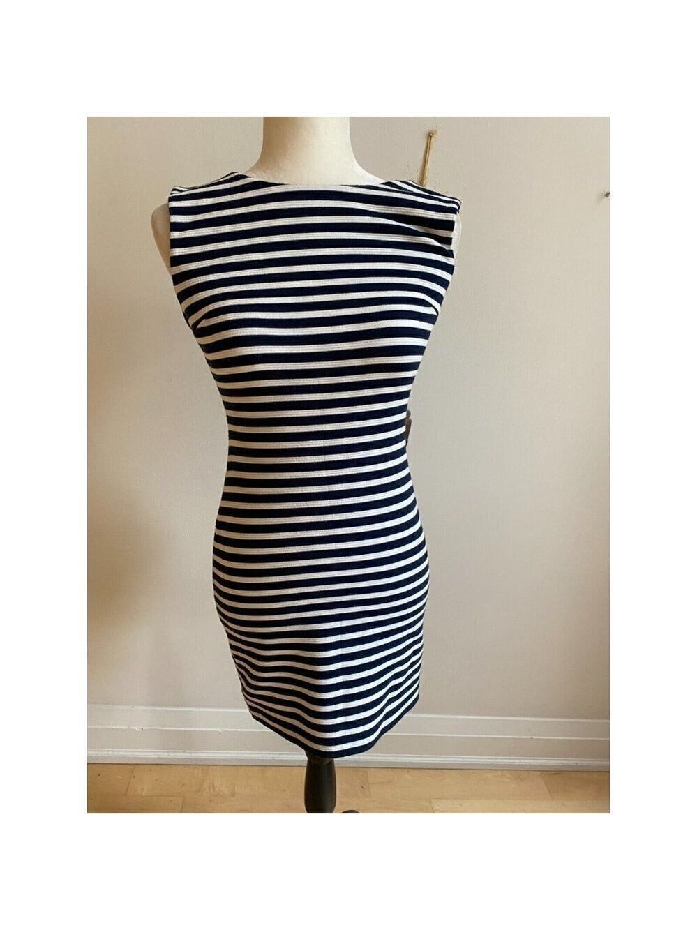 JUICY Couture tank mini dress sz Xsmall Nautical blue white stripe zipper detail